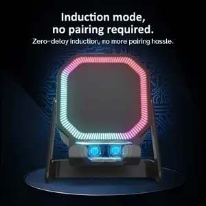 5 IN 1 Wireless Bluetooth Induction Speaker Stand, 360° Adjustable Phone&Tablet Mount, 1500mAh Rechargeable Battery, USB-C Charging, RGB Color Changing Ambient Light Portable Desktop Audio, Father’s Day Hot Gift！