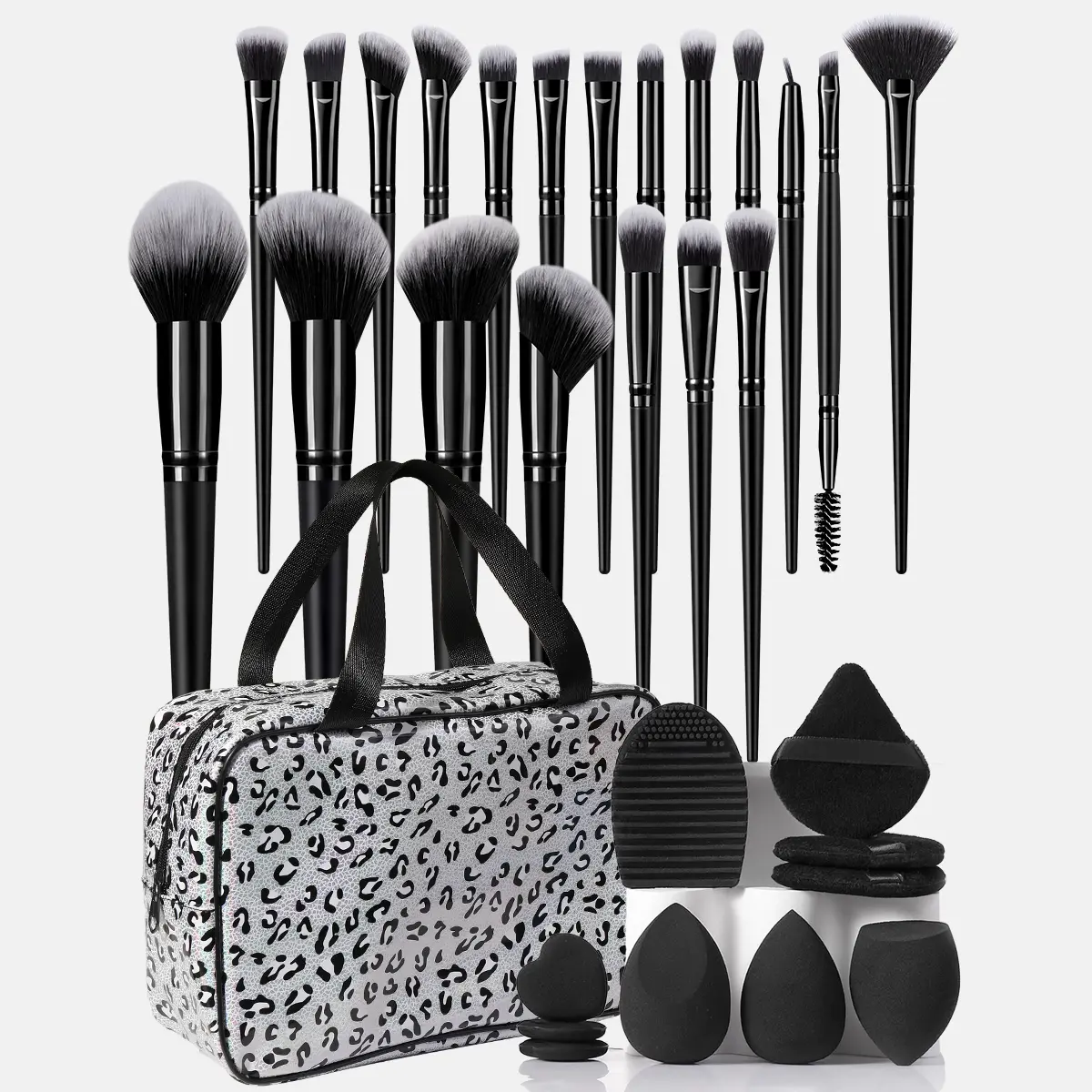 Professional Makeup Brush Set, Leopard Print Bag Included, Synthetic Bristles, Ideal for Beauty Enthusiasts, 31 Pieces