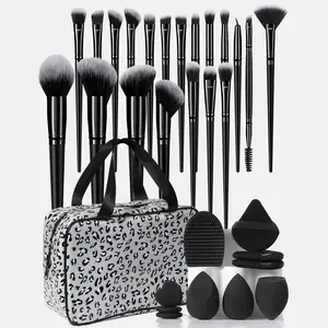 Professional Makeup Brush Set, Leopard Print Bag Included, Synthetic Bristles, Ideal for Beauty Enthusiasts, 31 Pieces