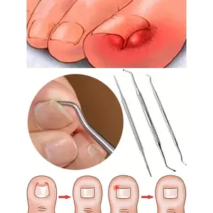 3 Pcs Silver Color Ingrown Toenail Removal Kit, Stainless Steel Nail File & Toe Lifter, Professional Pedicure Tools for Toenail Care, Foot Pedicure Kit