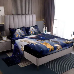 Feelyou Microfiber Breathable Cat Bed Sheet Set - Outer Space Cute Cat, Galaxy Nebula Pet Decorative Bedding for Bedroom Collections, Breathable Sheets, Microfiber Bed Sheets