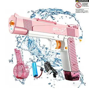 Electric Water Gun, Automatic Continuous Shooting Water Blaster with LED Light, 2 Magazines & Rechargeable Battery, Summer Outdoor Toy for Kids Adults, Outdoor Water Soaker