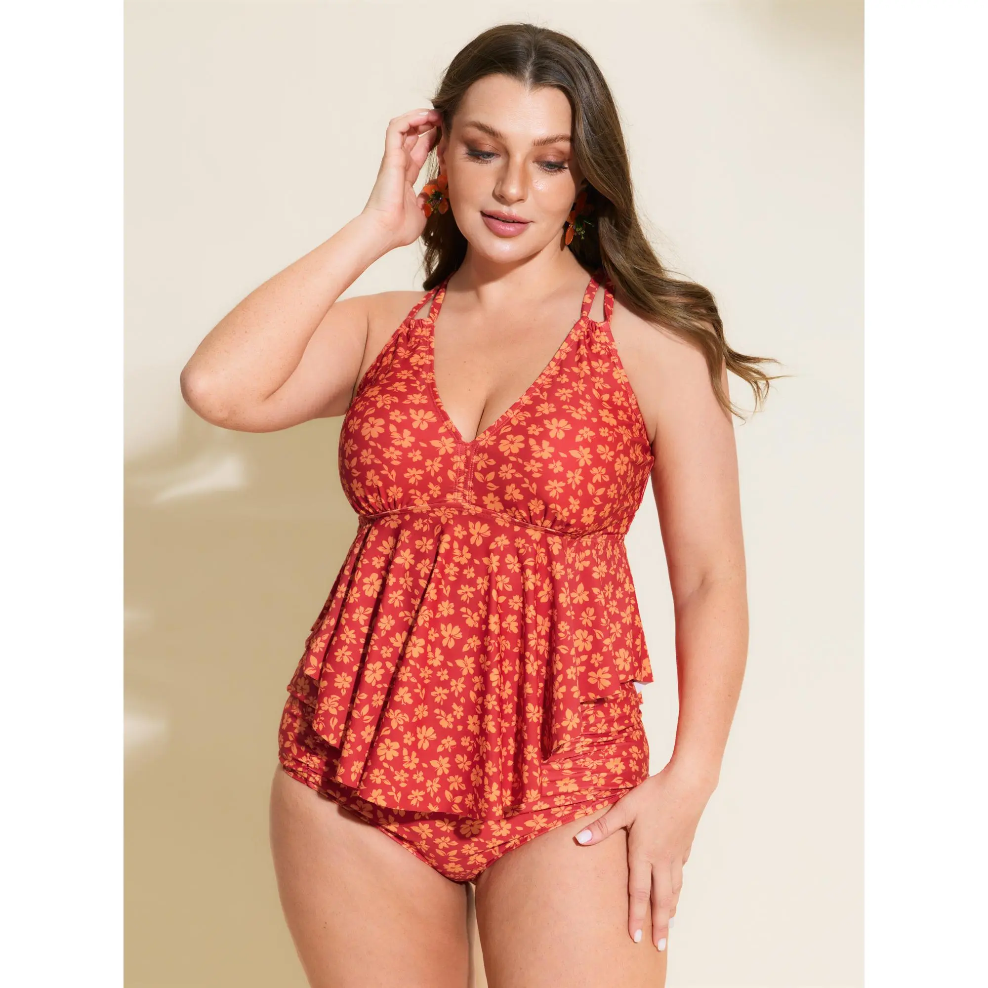 BloomChic Women's Plus Size Floral Tankini Swim Top [M-6X] - Sleeveless Tummy Cover, Adjustable Straps, Stretchy Fit & Flare, Body Contour Beach Swimsuit Top, Swimsuit Beachwear, Bathing Suits for Moms, Summer Resort Wear