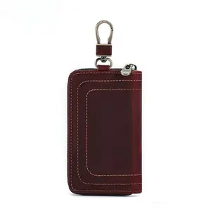 Genuine Leather Key Case with Zipper, Large Capacity Multi-Functional Pouch for Earphone & Mini Storage - Unisex Waist Bag for Daily Outdoor Travel Use