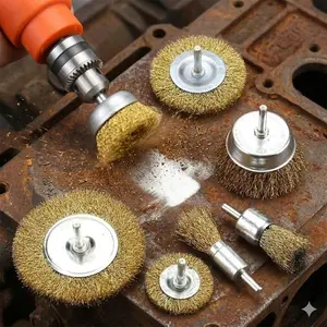 Industrial-Grade Brass Wire Brush Drill Bit Set, 6-Pack 1/4" Hex Shank, Carbon Steel Rust Removal Deburring Cleaner, Durable Polishing Tools for Metal Wood Surface Maintenance, Fits Power Tools