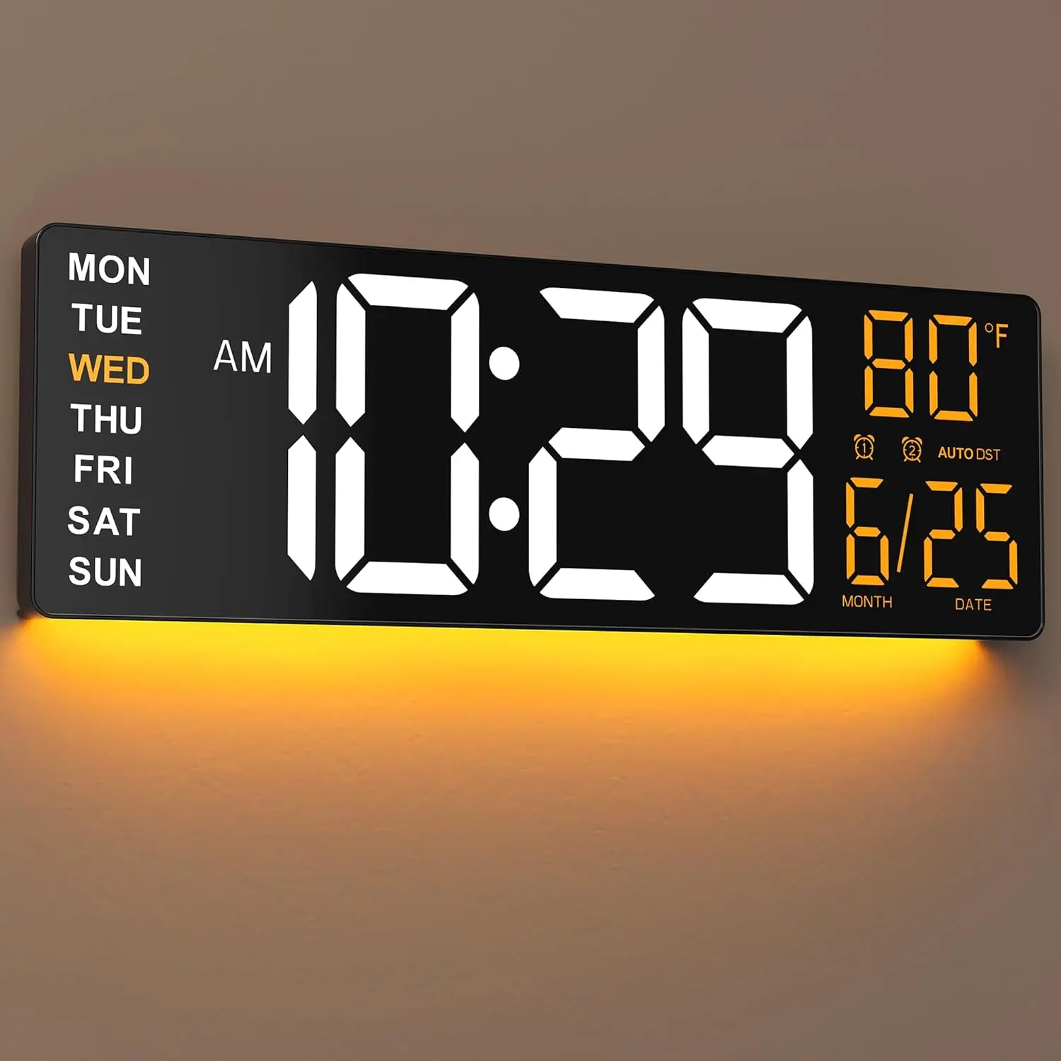 16.5" Large Digital Wall Clock with Anti-Glare Display, RGB Lights with 10 Scenes Mode Remote Control, Adjustable Brightness,  Alarms, Auto DST, BT Sync, Temperature for Living Room
