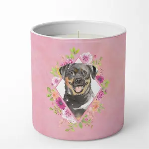Carolines Treasures  10 oz Rottweiler Pink Flowers Decorative Soy Candle