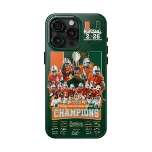 Miami Hurricanes 2026 National Champions Phone Case, College Football Playoff Champions Suitable for iPhone 17-11 Pro Max/Plus and  Samsung Galaxy S23-25