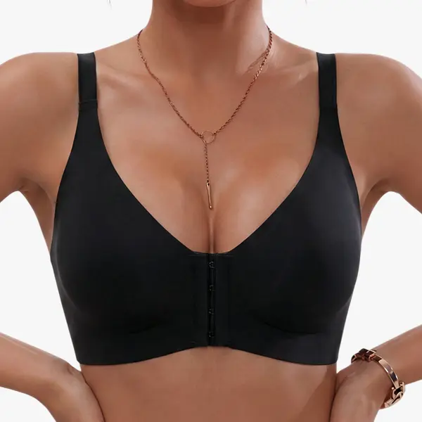 Women's front-closure bra, wire-free, seamless, comfortable underwear, convenient front closure, push-up design for side bulges, everyday bra -- BE1782-2