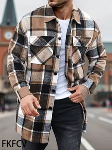 Men's Spring Autumn Button Long Sleeve Shirt Plaid Design Loose Fit Casual Style Two Pockets Windbreaker Xzx202401 Fall Winter