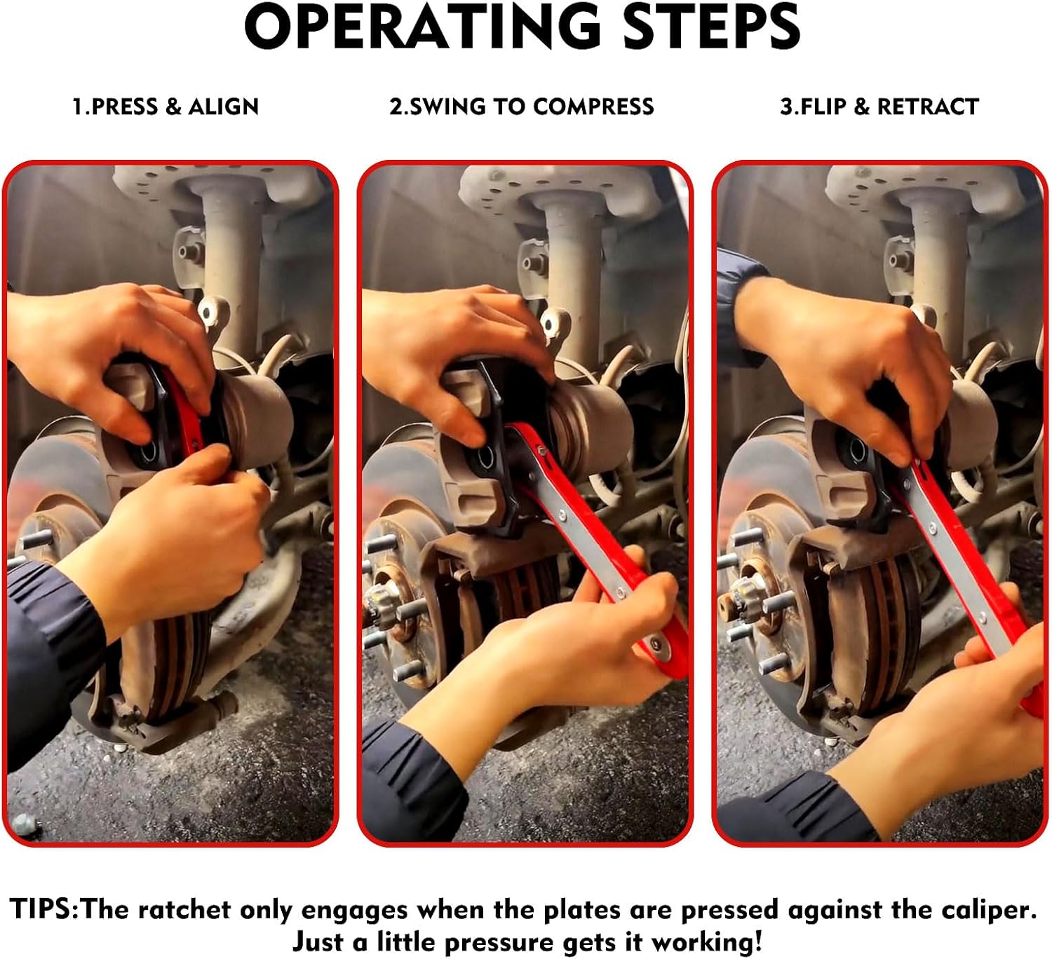 Piston Compressor Kit,Brake Caliper Piston Press Tool for Single,Dual&Quad Piston Disc Brakes,360°Rotating Ratchet Wrench,Effort-Saving Automotive Brake Repair Tool for Car Maintenance,Fits Single Twin Quad Sextuplet Disc Brakes,Portable Press-Fit Wrench