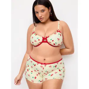 Cider Fruit Graphic Sweetheart Contrasting Binding Underwire Top & Mid Rise Shorts Bikini Set Curve & Plus SwimWeek