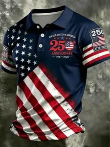 Patriotic American Flag Polo Shirt for Men, 250th Anniversary 1776-2026, Ideal for 4th of July Gifts