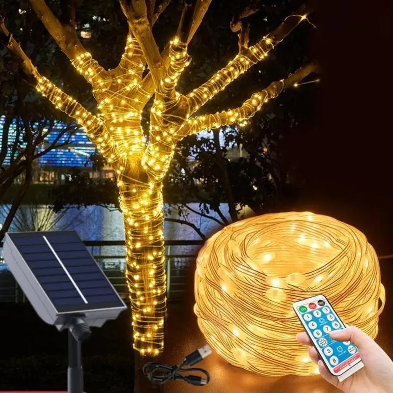 Solar Fairy Lights, 72FT 200LED Warm White Copper Wire Solar String Lights, Waterproof with 8 Lighting Modes for Patio, Garden, Home Outdoor Decoration Supply LED Illuminated string lights