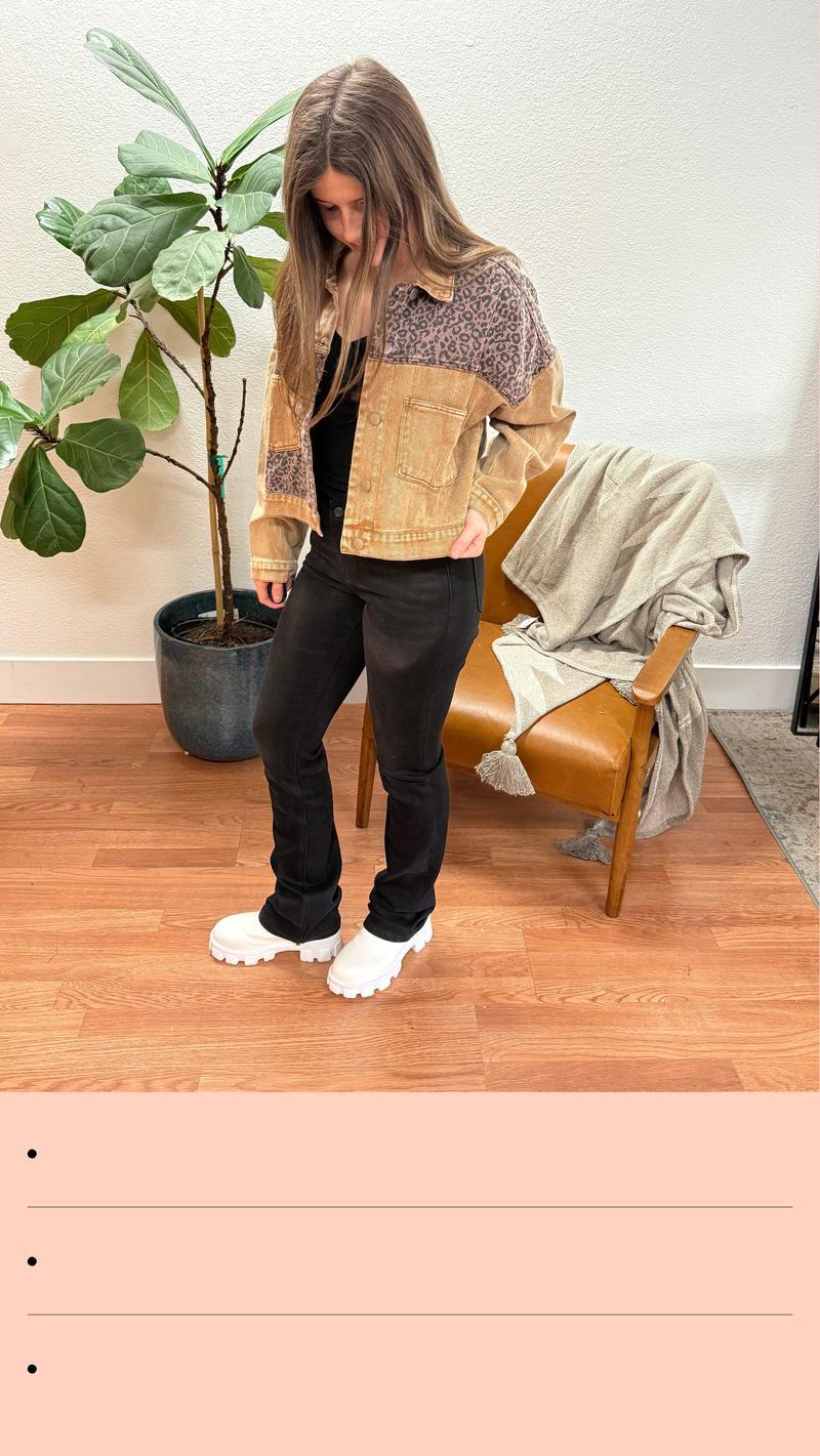 Brown Animal Print Denim Jacket