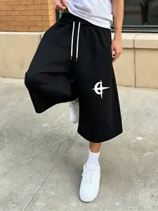 Men's Fashion Street Style Sweatpants, Loose-Fit Six-Quarter Length, Comfortable Breathable Fabric, Premium Solid Color for Daily Wear, Casual Sportswear Pants