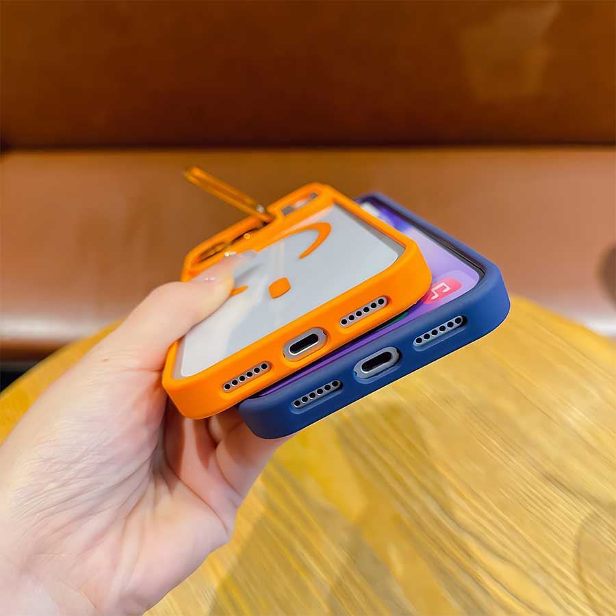 TPU Shockproof Transparent Phone Case with Orange Lens Bracket, Vintage Christmas Bookshelf-Books-Teacup-Candle Print, Fashion Versatile Protective Cover for Multiple iPhones (17 Pro Max,16,16 Plus,15,14,13,12), Ideal Holiday Gift