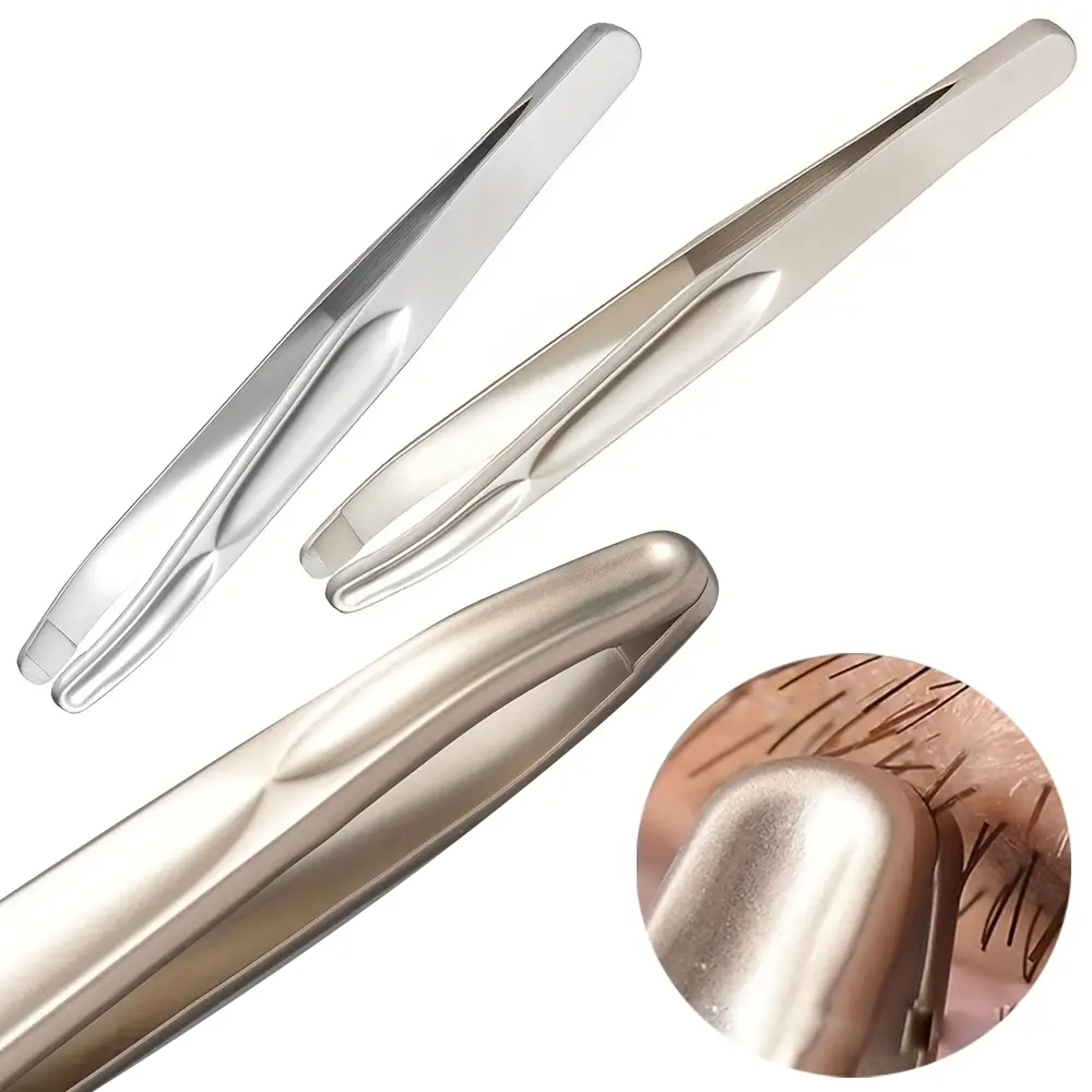 1pc Stainless Steel Tweezers, Round Head Hair Removal Tweezers, Suitable For Facial Beard And Eyebrows, Easy To Clean, Portable Eyebrow Tweezers, Suitable For Men And Women's Facial Care And Cleaning Tools, Cosmetics Makeup Tools