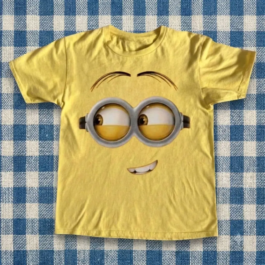 Vintage Style Yellow Cartoon Tee – Minion Eyes & Smile Design (Unisex T-shirt & Baby Tee)
