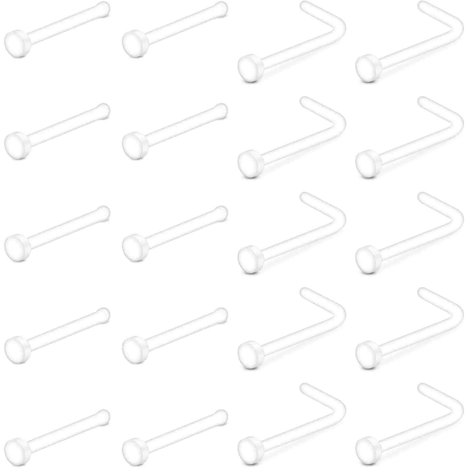 18G 20G Clear Nose Studs  L Shape Nose Rings Bioflex  Pin Straight Nose Studs Flexible Nose  Retainer Flat Top for Men Women