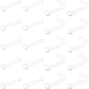 18G 20G Clear Nose Studs  L Shape Nose Rings Bioflex  Pin Straight Nose Studs Flexible Nose  Retainer Flat Top for Men Women