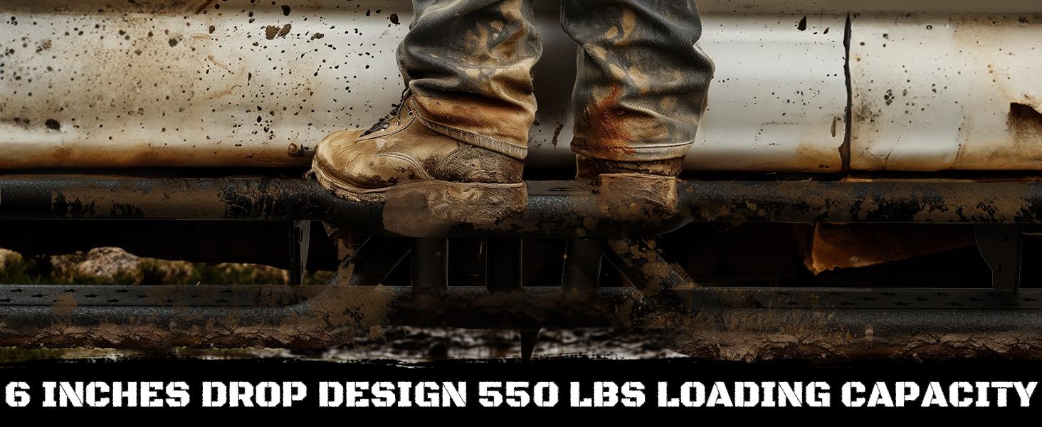 Dodge Ram 2019-2025 1500 New Body Style Crew Cab 4 Full Size Doors, 6" 2-Stairs Side Step Rails Coated Black Carbon Steel Nerf Bars ,Vehicle Accessories Automotive