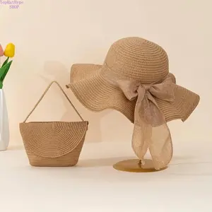 Women's Boho Handwoven Straw Hat and Bag Set - Lightweight, Breathable Sun Hat, Trendy Female Summer Matching Accessories for Beach, Vacation