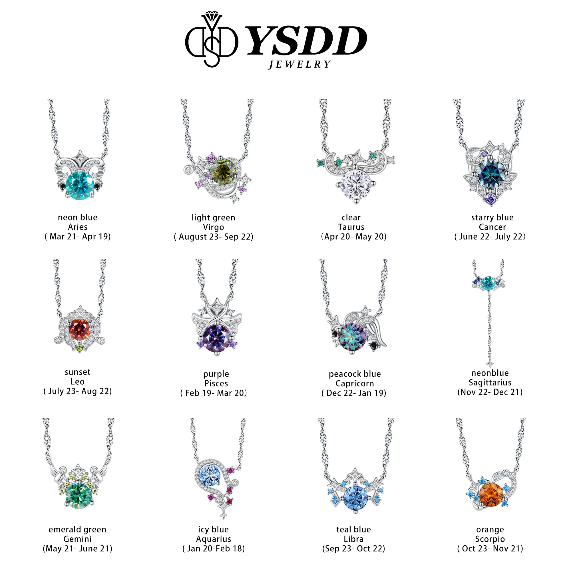 【Zodiac Pendant Necklace】Star Sign 1CT Synthetic Moissanite Zodiac Necklace 1.66mm Italian Rope Chain in 925 Sterling Silver Special Gift Package Birt