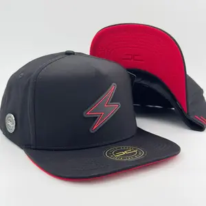 Black/Red Lightning Bolt Flat Snapback Cap