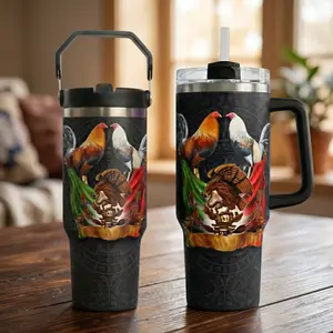 Mexico Rooster Tumbler 30oz 40oz – Mexican Heritage Stainless Steel Travel Mug with Handle & Straw, Aztec Style Mexican Flag Cup Gift