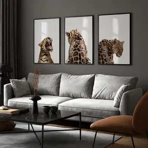 Leopard Roar Wall Art Set 3  - Stylish Prints, Animal Decor Poster Unframed 5 Size, 8x12 to 27x40 inch