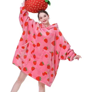 Strawberry Blanket Hoodie,Oversized Sherpa Wearable Hooded Blanket,Warm Cozy Sweatshirt Gifts for Women Girls AdultGift
