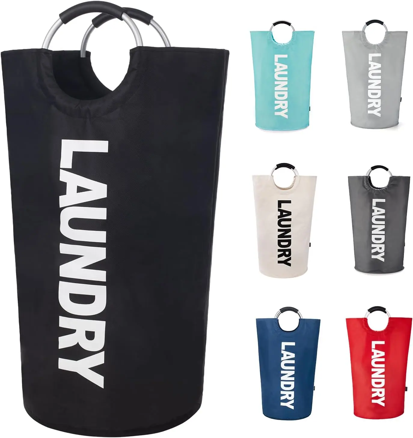 Foldable Laundry Basket, Large Waterproof Collapsible Hamper with Handle – Round Dirty Clothes Storage Organizer for Home, Bathroom, Laundry Room | Portable Household & Home Decor Essentials
