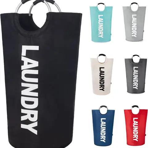 Durable 600D Oxford Waterproof Laundry Basket - Large High-Capacity Round Foldable Collapsible Hamper with Handle Grip, PE Material Dirty Clothes Organizer for Families, Nurseries, Home, Laundry Room (Home Decor, Household Storage Baskets)