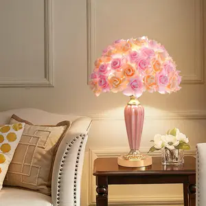 Lamp Fabric Flower Bedside Lamp Romantic Rose Bouquet Table Lamp for Wedding Decor Girl Bedroom Valentines Dating Living Room Hotel Office