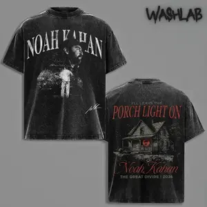 Vintage Noah Kahan The Great Divide 2026 Graphic Tee Double Sided Print Bootleg Concert Merch Porch Light On Acid Washed Oversized Short Sleeve Tee For Men Women Unisex Indie Folk Pop Music Fan Apparel Casual Streetwear Retro Band Top 6CP