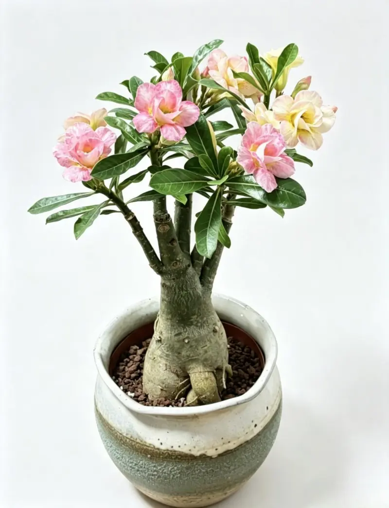 Adenium Obesum Desert Rose Succulent Starter Plant with Thick Caudex, Easy Care Blooming Bonsai Plant for Home Garden(No Pot)