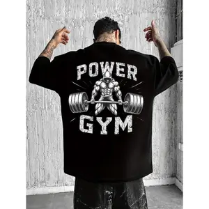 NEW Men's "Power Gym" Bodybuilding T-Shirt | Oversized Black Weightlifting Tee - Great Deal! t0115