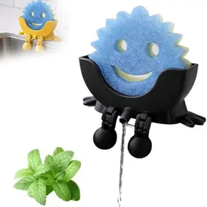 Cute Kitchen Sponge Holder with Drainage – Funny Smile Design, Keeps Sponge Dry, 3D Printed Countertop Sink Organizer