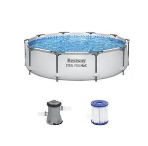Bestway Steel Pro MAX 10 Feetx30 Inches Round Above Ground Outdoor Swimming Pool with Pump, Summer swimming pool, Foldable swimming pool