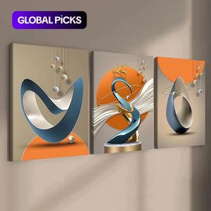 3-Piece Modern Abstract Geometric Art Canvas Prints, Solid Wood Frame Wall Decor, High-Definition Waterproof Posters for Living Room & Hallway