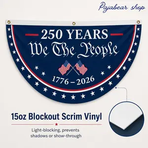 Semi Circular Banner 250th Anniversary, We The People 1776 2026 Patriotic Half Circle Flag, 15oz Blockout Scrim Vinyl Porch Decor, USA Freedom Banner