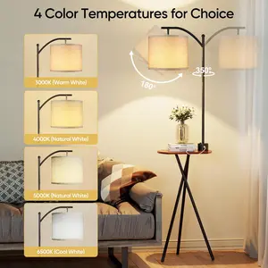 Floor Lamp with Table, End Table Lamp with Remote Control and Charging Station(USB A & Type-C & AC Port), 4 Color Temperatures, Floor Lamps for Living Room, Bedroom and Home Office,Black