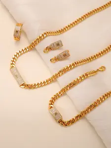 Middle Eastern Fashion Punk Rock Cuban Chain Set, Detachable Necklace Bracelet Earrings Ring Jewelry Kit, Perfect for Daily Wear, Parties, Hip Hop Festivals, Gifts