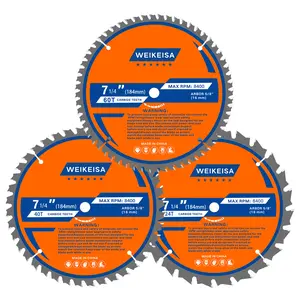 7-1/4-Inch Circular Saw Blade 24T&40T&60T With 5/8-Inch Arbor, Framing Wood Cutting, Carbide Tip, Thin Kerf, For Plywood, MDF, OSB, Laminated, Skill Saw Blades 3 Pack