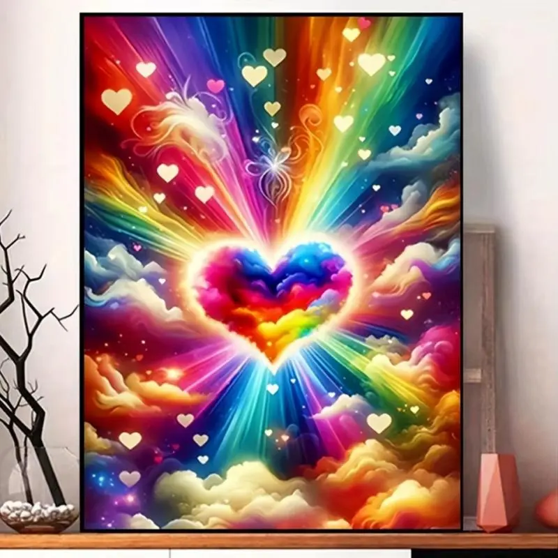 Heart Pattern 5D Diamond Arts Colorful Painting Kit, DIY Diamond Arts Colorful Painting Kit, Cloud Wall Art Decor for Home Living Room Bedroom