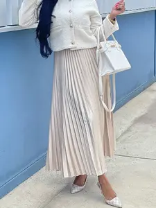 Women's Long Skirt Elegant Party Dresses Corset Layered Skirt MIDI Skirt Vintage Pleated Skirt Office Look Ruffle Skirt White Brown Skirt Solid Pleated Skirt
