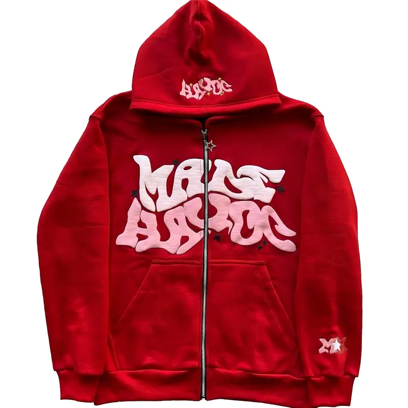 Unisex Zip Up Blue Grunge Hoodie, Puff Print - Oversized Loose Fit Streetwear Pullover Fathersday Giftaygift