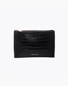 Modern Picnic Vegan Leather Insulated Snack Pouch in Black Croc, Vegan Leather Mini Cooler Bag, Easily Wipeable, Mini Lunch Bag, Small Women’s Lunch Bags for Work, Office & Outdoor | As Seen on Shark Tank