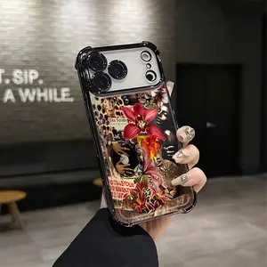 Leopard print and lilies Pattern Four-corner Drop-proof TPU Phone Case for iPhone 17 16 15 14 Pro Max Air 13 12 11 Plus Shockproof Full Camera Protection Durable Slim Silicone Case